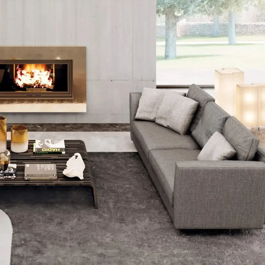 Sophisticated Pacini & Cappellini Ester sofa upholstered in textured gray fabric with a concealed base for modern living rooms