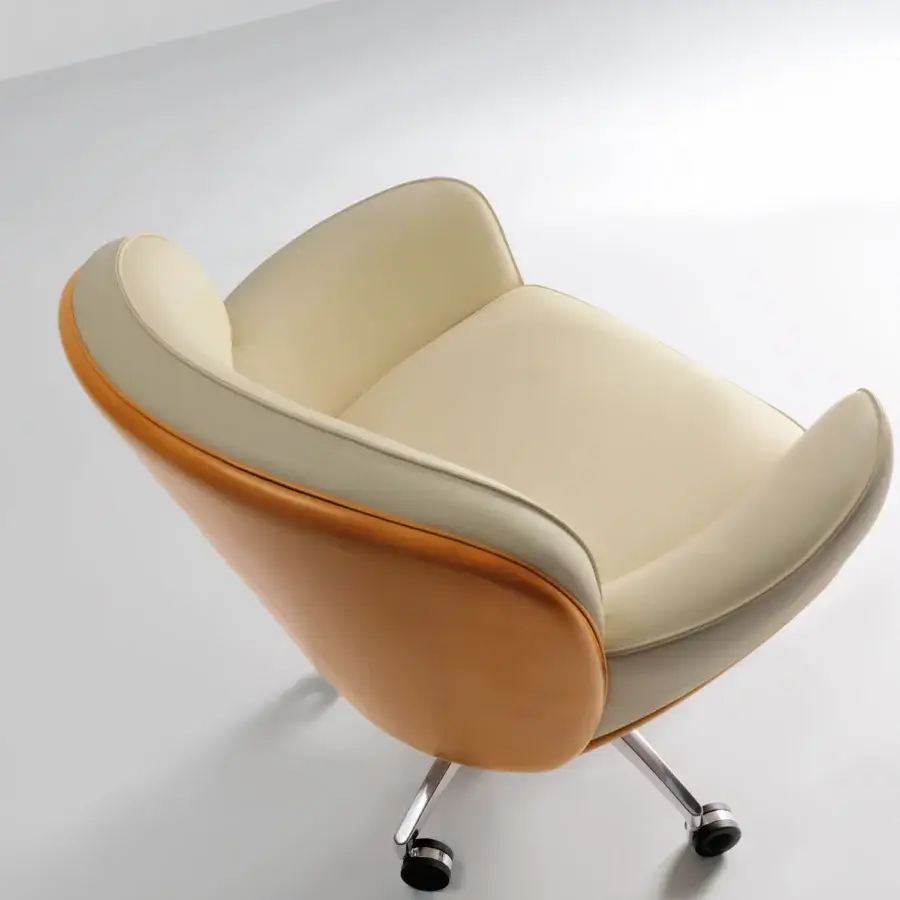 Distinguished Mascheroni Perfecta armchair with light cream seating and tan shell crafted in synthetic materials or leather