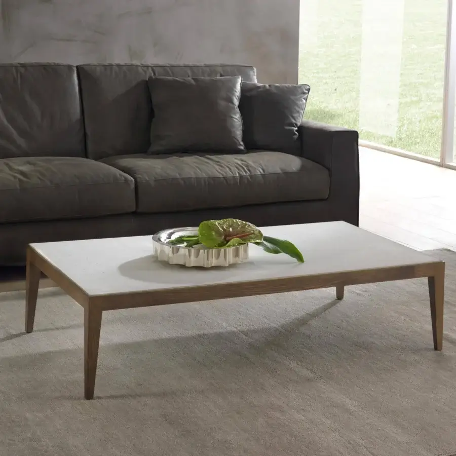 Exceptional Pacini & Cappellini Dominique coffee table with a rectangular cimento® top and solid wood structure in a light matte finish