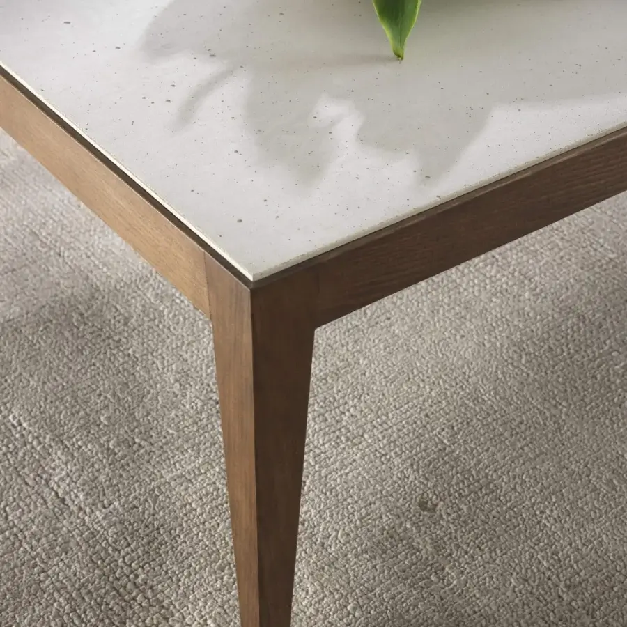 Superior Pacini & Cappellini Dominique coffee table with a speckled cimento® top and matte medium-brown solid wood frame