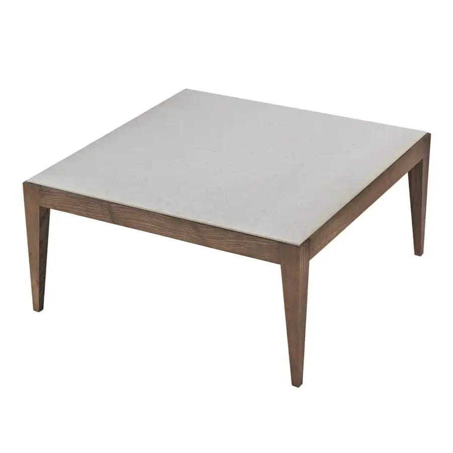 Distinguished Pacini & Cappellini Dominique coffee table with a cimento® top and light-brown wooden frame