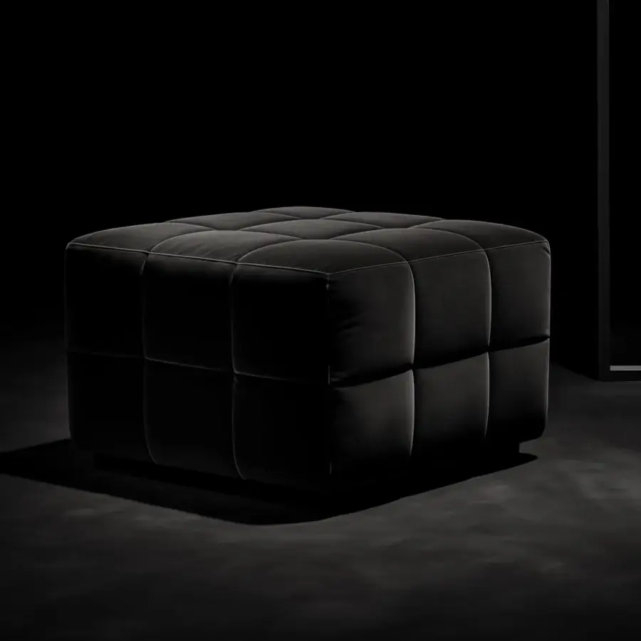 Superior WAYNE Enterprises WE-145 ottoman with dark plush textile upholstery and lacquered quilted top