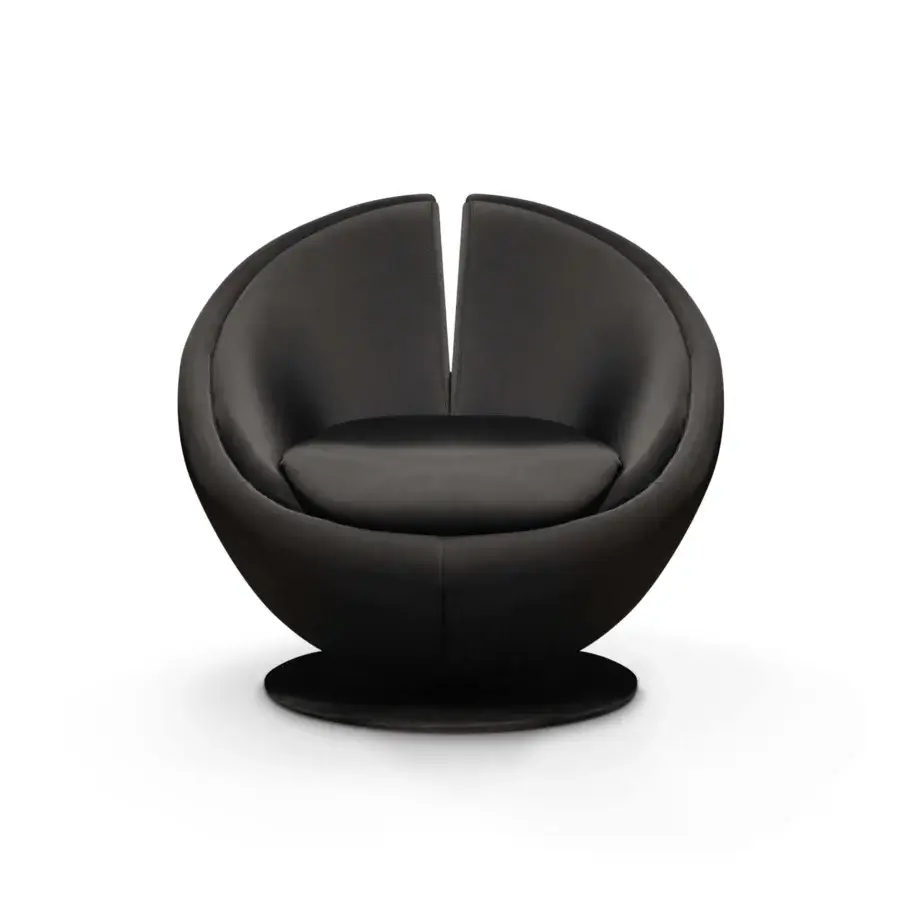 Elegant CONTROVENTO WAYNE Enterprises WE-003L lounge chair with sleek black textile upholstery and glossy metal swivel base