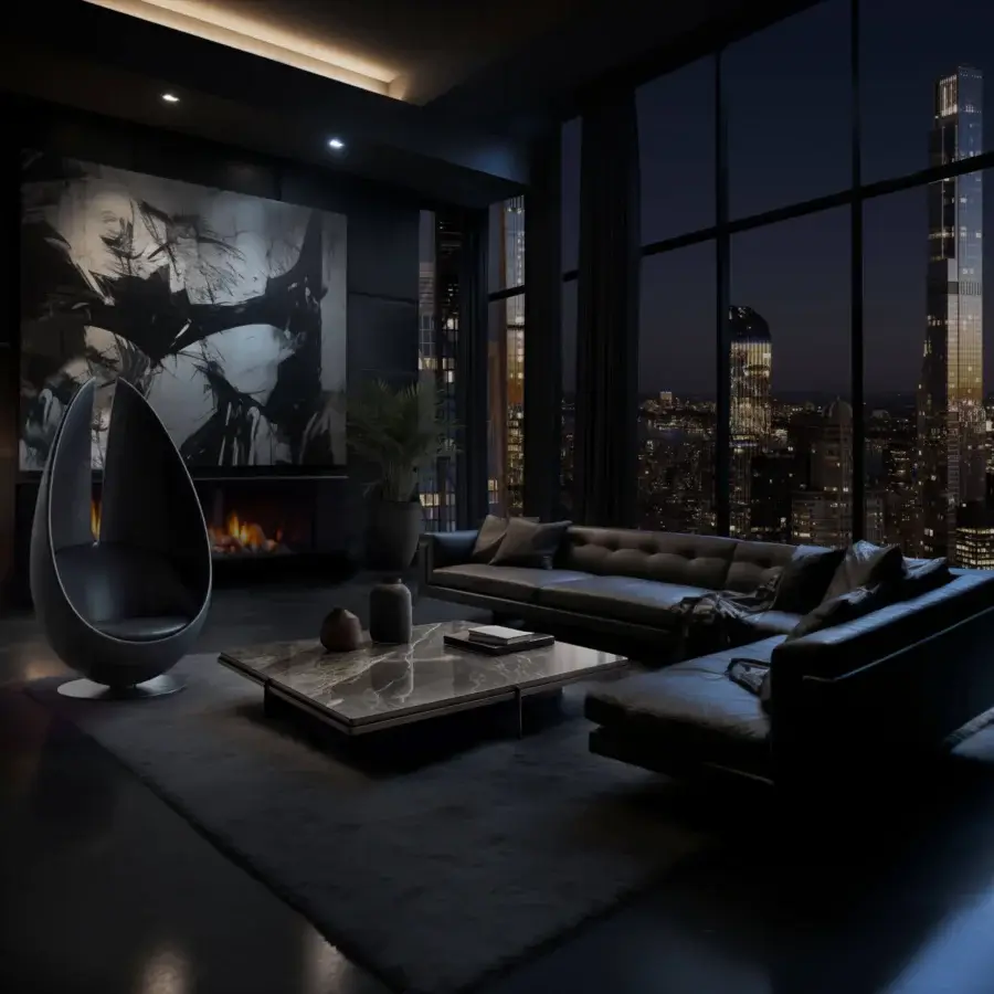 Superior CONTROVENTO WAYNE Enterprises WE-003H lounge chair in black leather with a glossy black metal swivel base