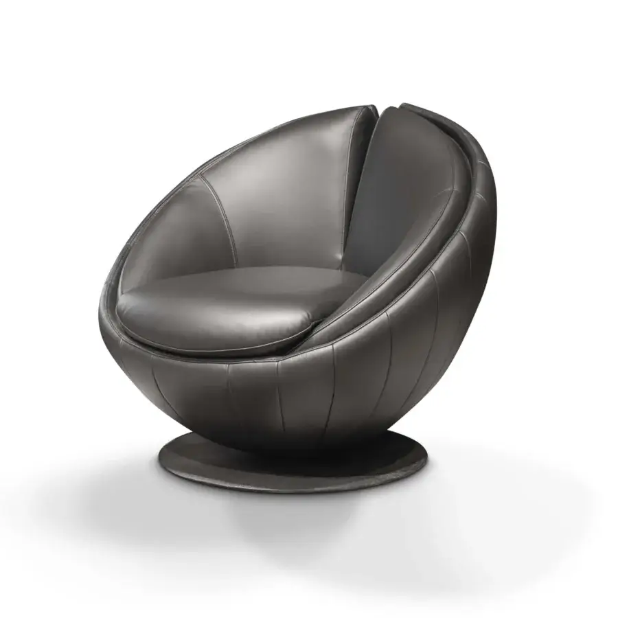 Elegant CONTROVENTO WAYNE Enterprises WE-003L lounge chair in dark gray leather with glossy black metal swivel base