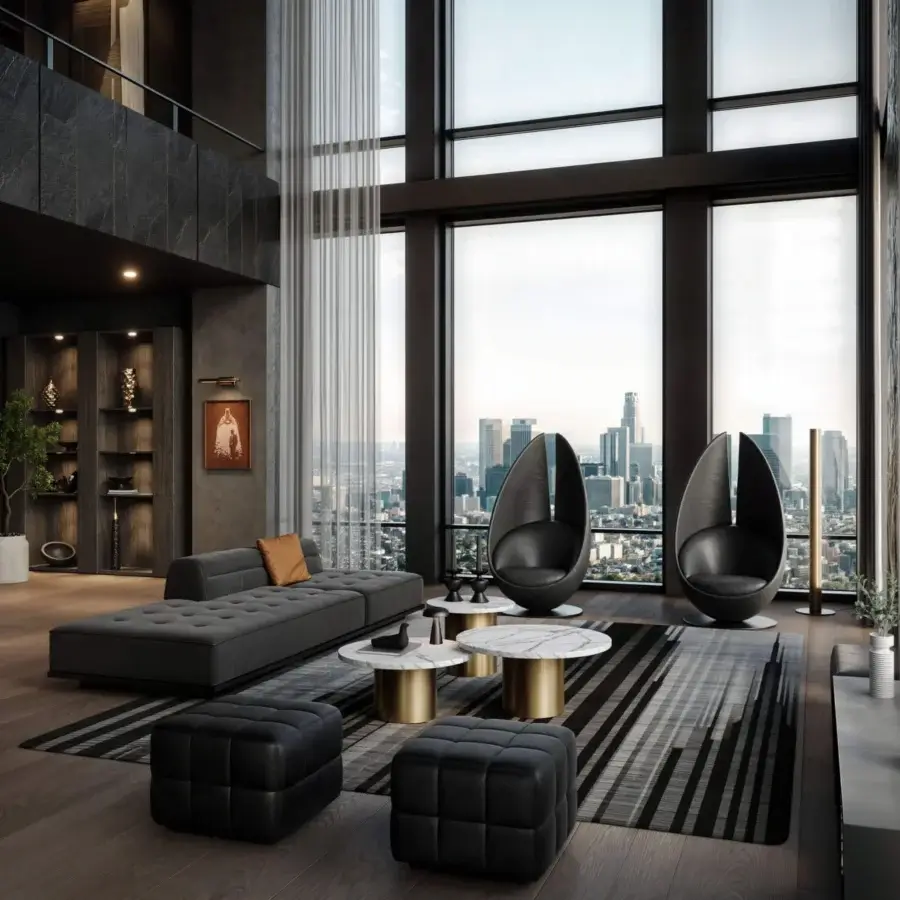 Exclusive CONTROVENTO WAYNE Enterprises WE-003H lounge chair built in black leather with a matte finish and glossy metal swivel base