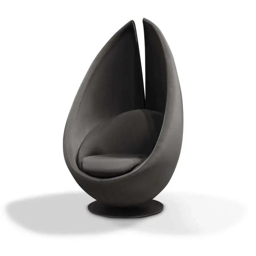 Superior WAYNE Enterprises WE-003H lounge chair with dark gray finish and glossy black metal swivel base crafted in Italy
