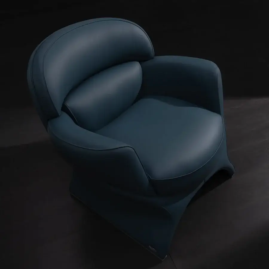 Exceptional Mascheroni La Goccia lounge chair sculpted from a single piece with dark blue upholstery and seamless finish
