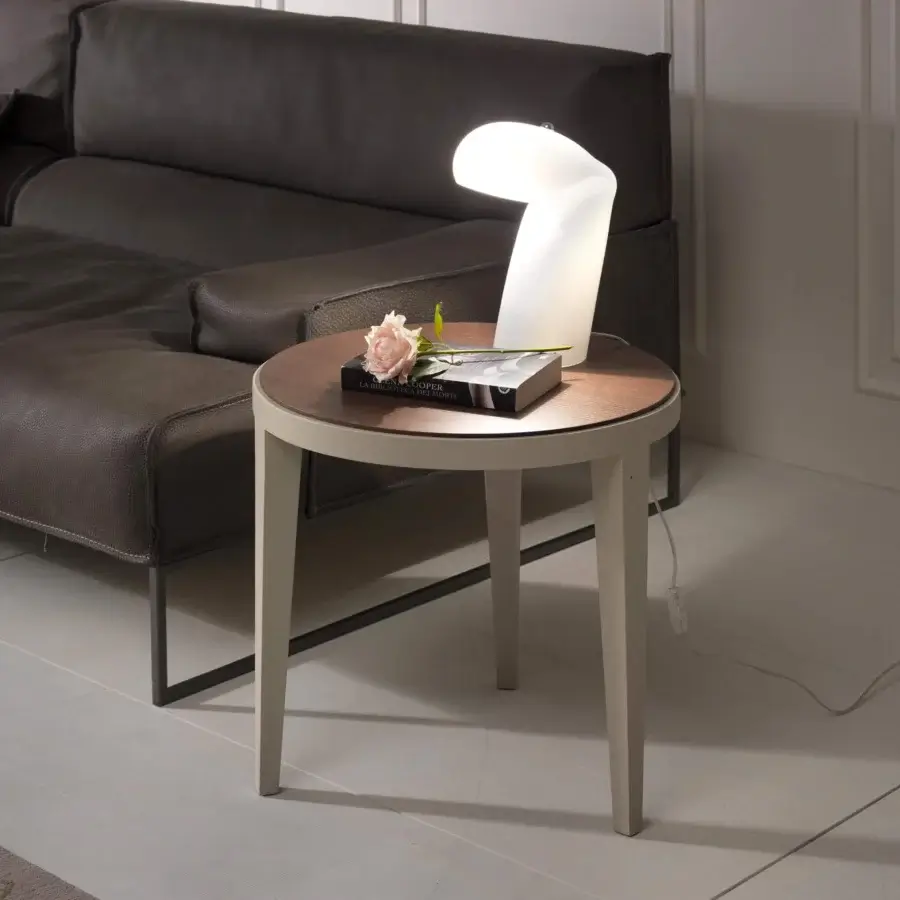 Distinguished Pacini & Cappellini Dominique side table with solid wood structure and refined round top in warm brown tones