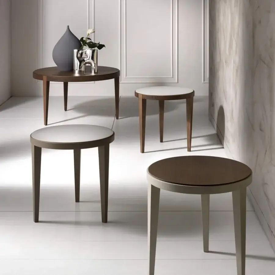 Superior Pacini & Cappellini Dominique side table with solid wood structure and refined round wood top