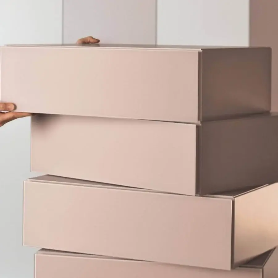 Harmonious Lago Morgana dresser with stacked drawers in light pink or beige matte finish showcasing Italian design