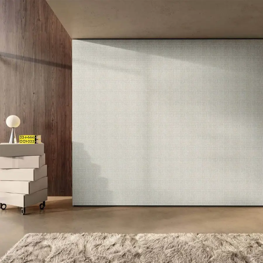 Exceptional Lago Morgana dresser with stacked geometric form in light grey matte finish built with wheels