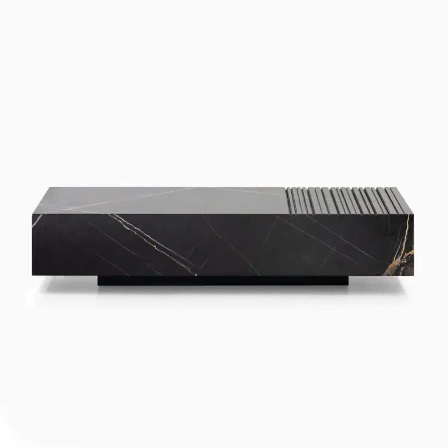 Superior WAYNE Enterprises WE-172 coffee table with glossy marble surface and engraved details in a lacquered base