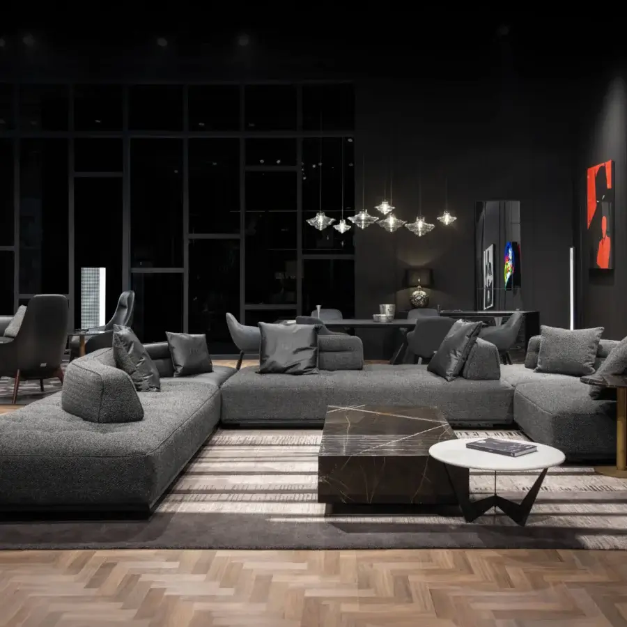 Exclusive WAYNE Enterprises WE-172 coffee table in glossy marble with engraved pattern and dark brown tones