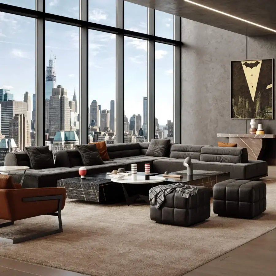 Lavish WAYNE Enterprises WE-172 coffee table built in dark marble with striking gold veining and glossy finish