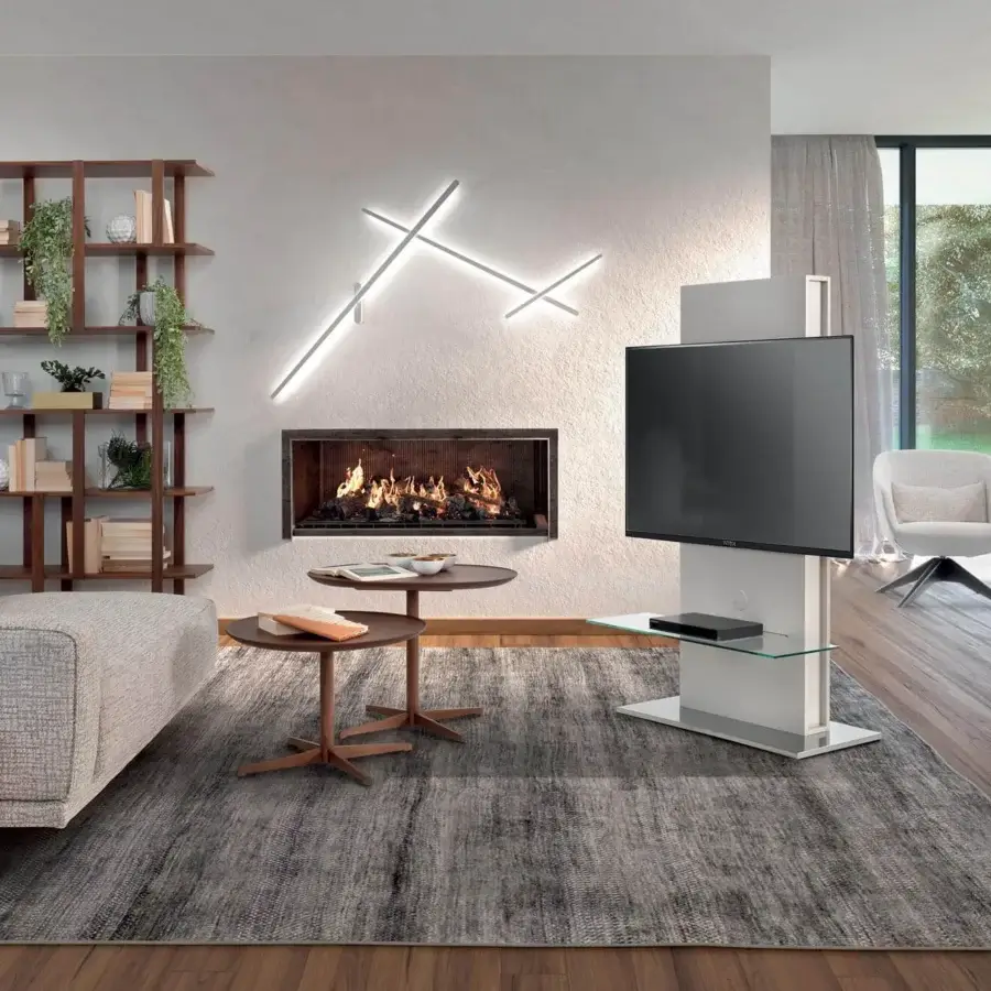 Sophisticated Pacini & Cappellini Totem TV stand with a white column and polished super-mirror base crafted in Italy