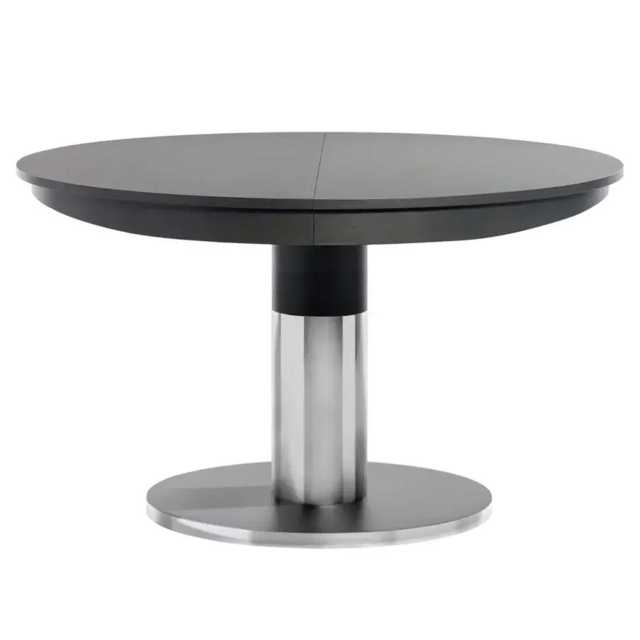 Elegant Potocco Diva table with a dark matte tabletop and oak metal pedestal base embodying modern Italian design