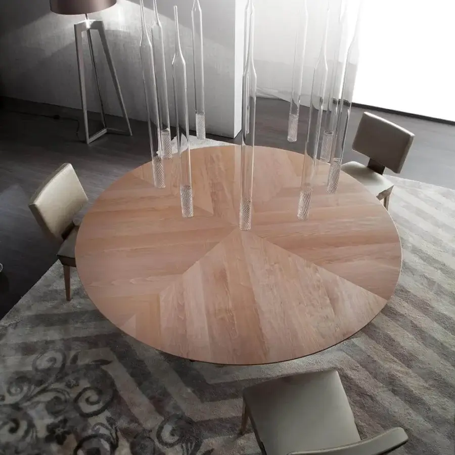 Superior Costantini Pietro table with a light beech wood top and delicate glass rods displaying a dynamic geometric pattern and smooth finish