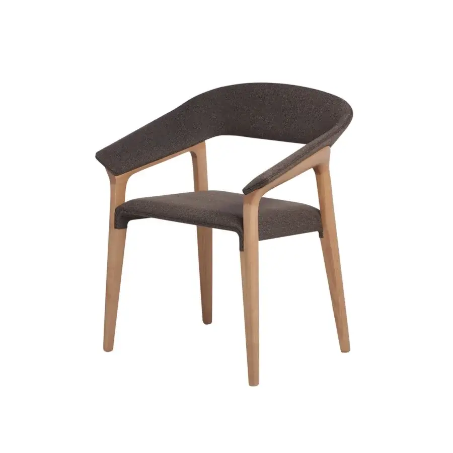 Superior Potocco Memory armchair with solid ash wood, upholstered in dark brown or gray textile and ergonomic design