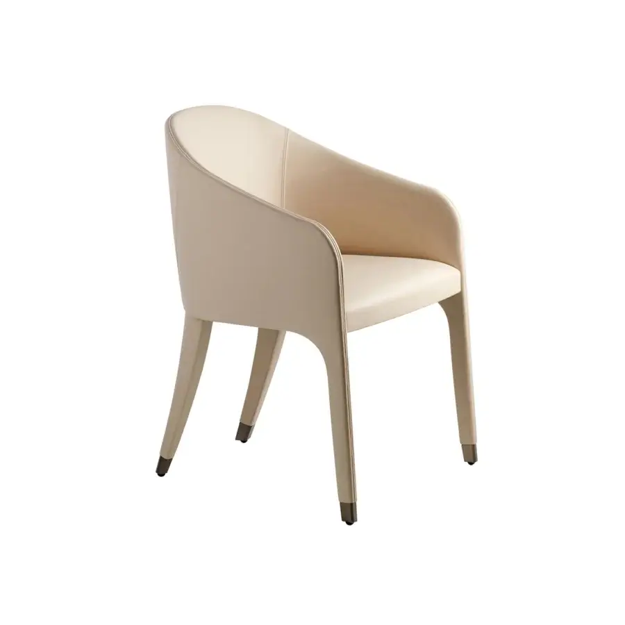 Exceptional Potocco Miura armchair crafted in cream faux leather with sinuous lines and sleek tapered legs