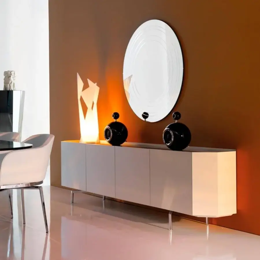 Elegant Cattelan Italia Chelsea sideboard with light gray matte lacquered wood and bronze mirrored glass top