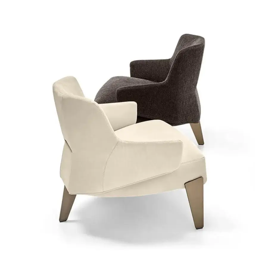 Sophisticated Arketipo Nascar lounge chair with light beige textile upholstery and satin bronze-toned metal structure