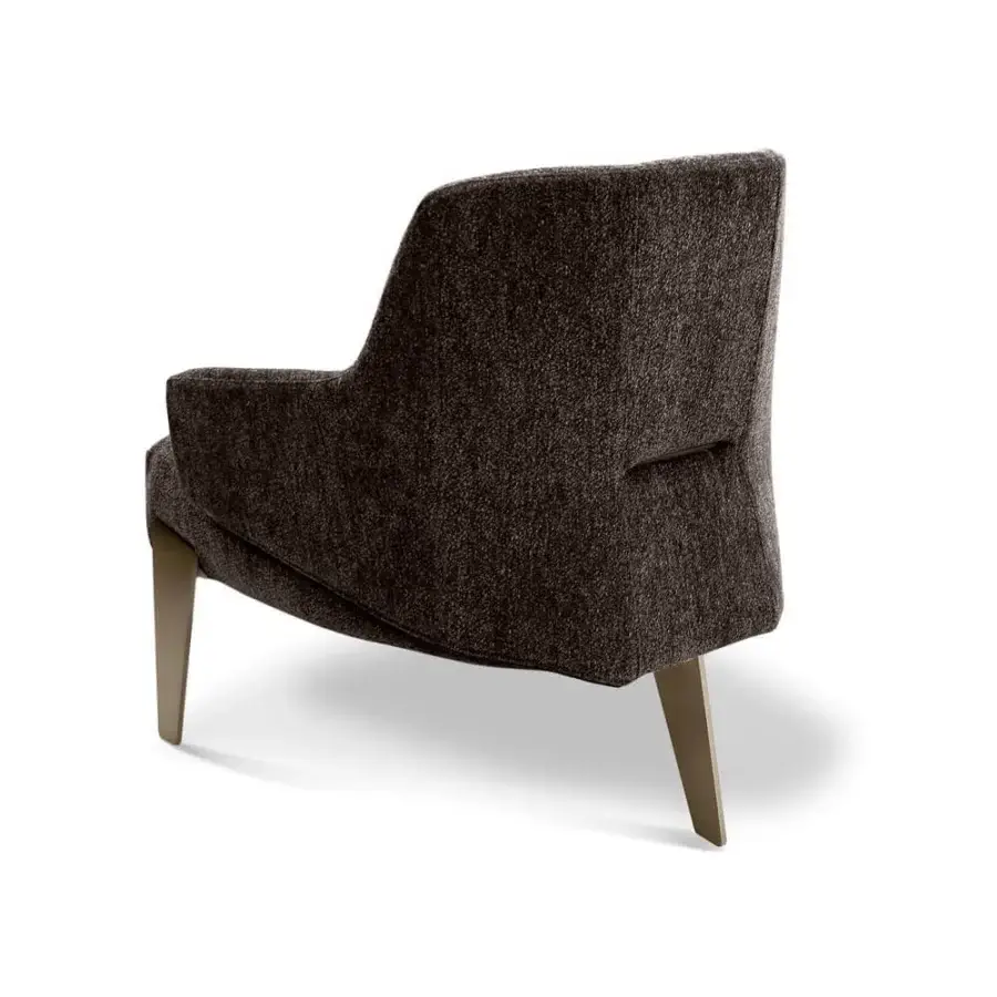 Exceptional Arketipo Nascar lounge chair with black nickel metal structure and dark brown textured textile upholstery with light brown wood legs