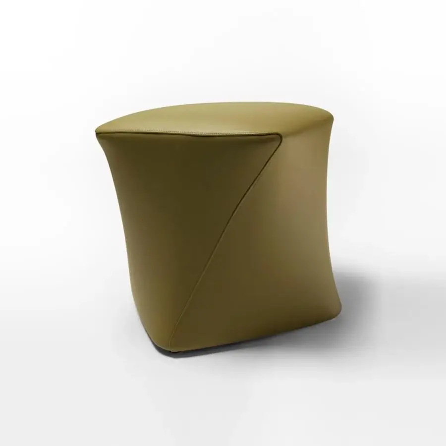Superior Potocco Dance ottoman crafted in Italian leather with a matte olive-green finish and dynamic sculptural form