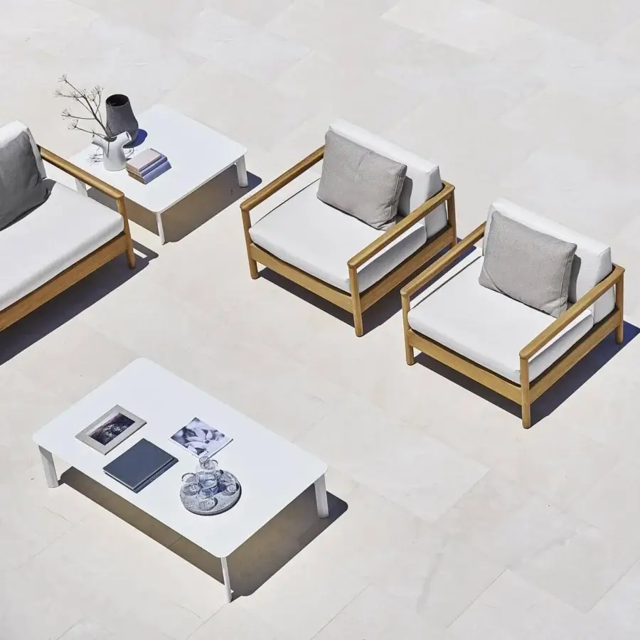 Sophisticated Varaschin System side table with powder-coated aluminum and refined white HPL top with matte finish