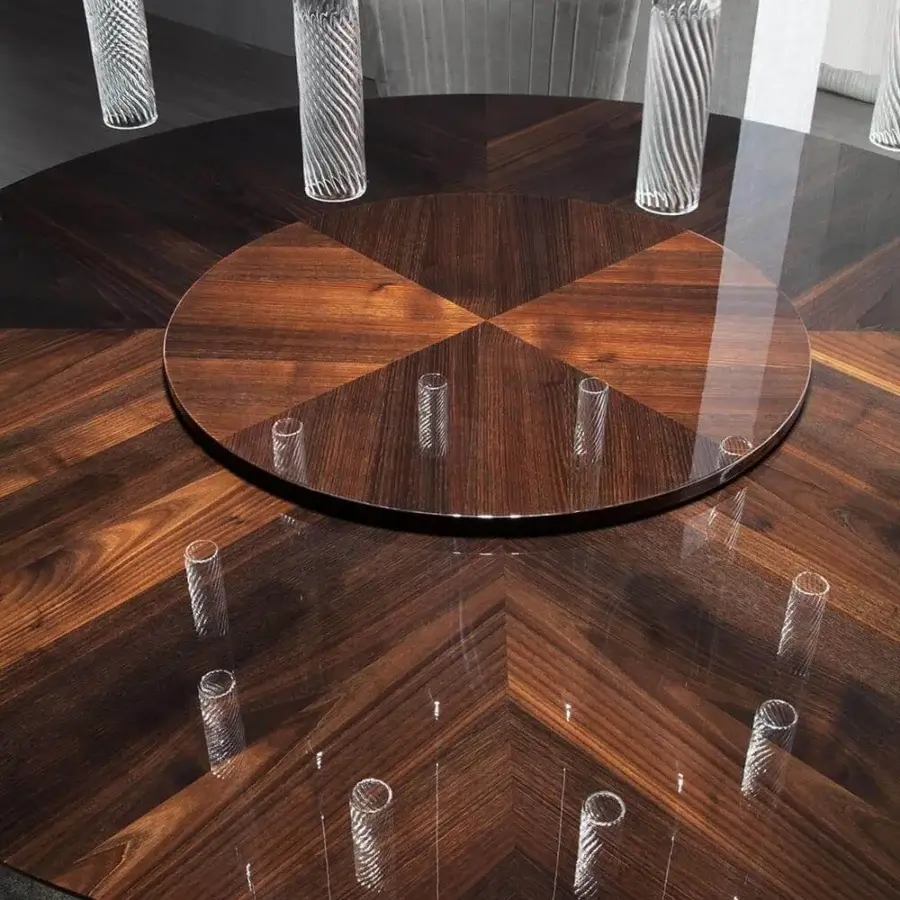 Distinguished Costantini Pietro Trend table crafted in beech wood with a glossy dark brown finish and stainless steel base