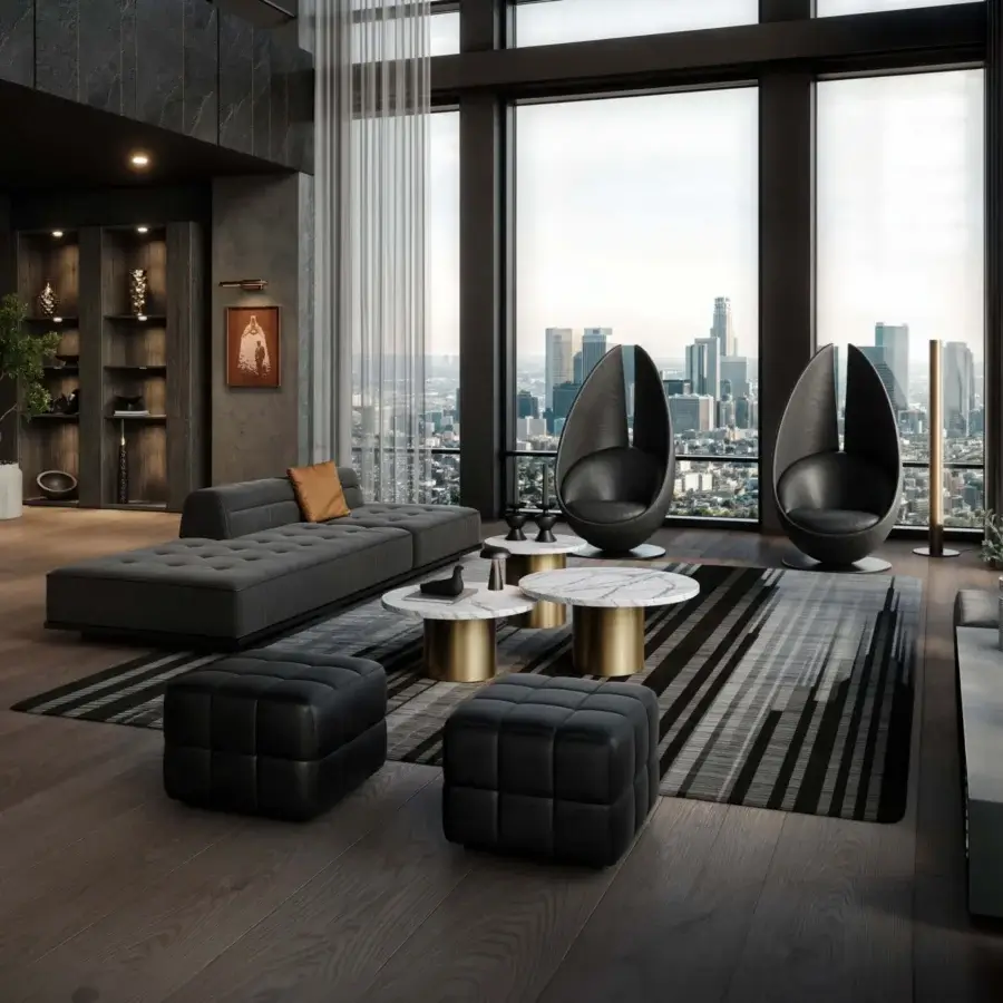 Lavish WAYNE Enterprises WE-006 rug with alternating diagonal stripes in dark and light gray pure new wool construction