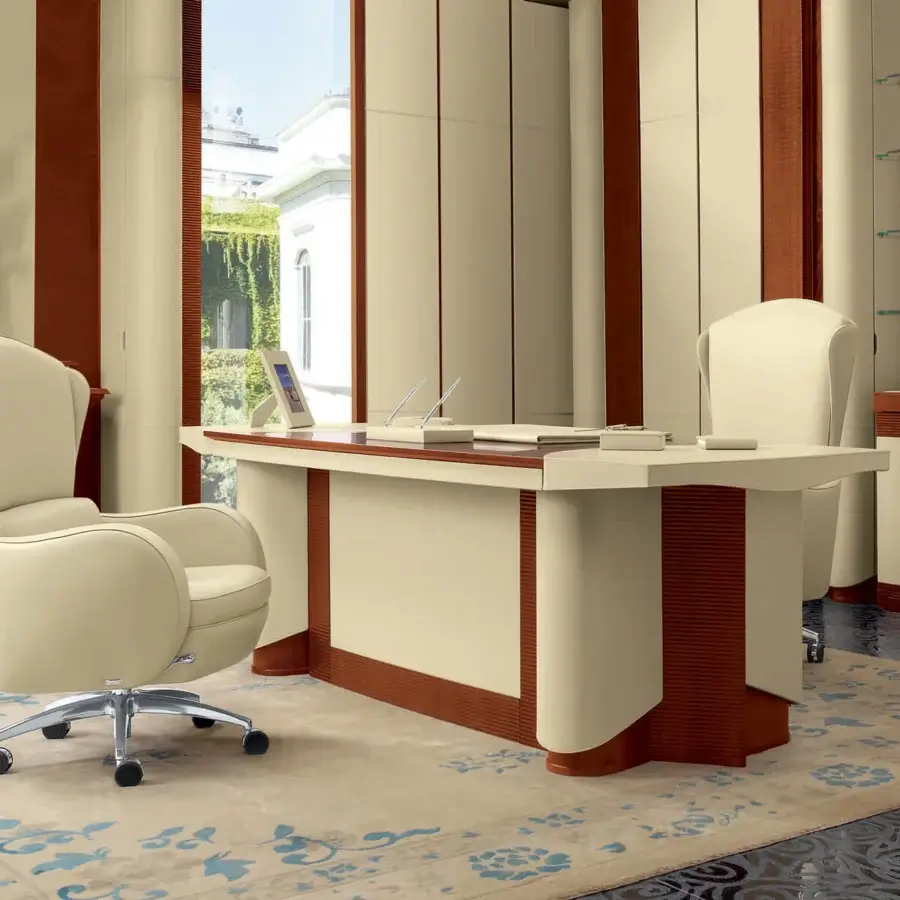 Exclusive Mascheroni I.E.D armchair upholstered in creamy beige natural ox leather with a steel 5-spoke swivel base