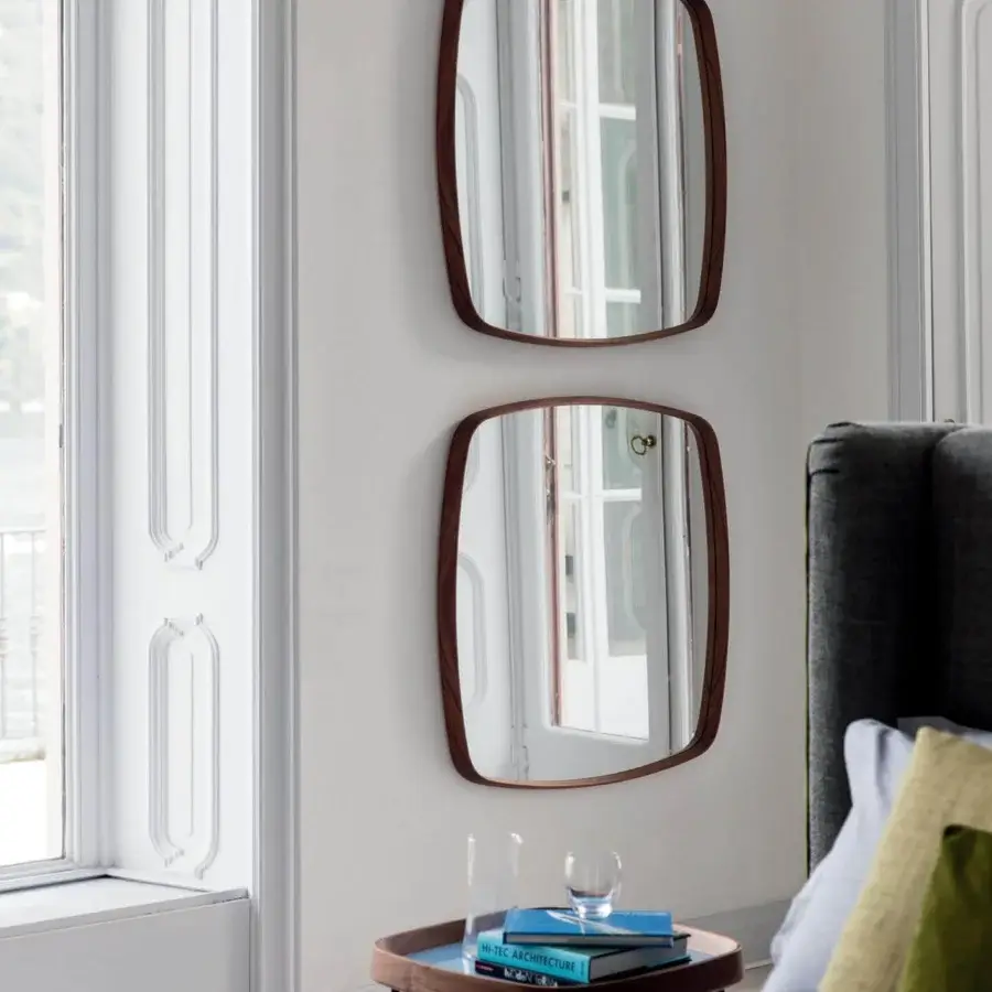 Superior Porada Mix mirror with a turnable design built in solid canaletto walnut and smooth brown finish