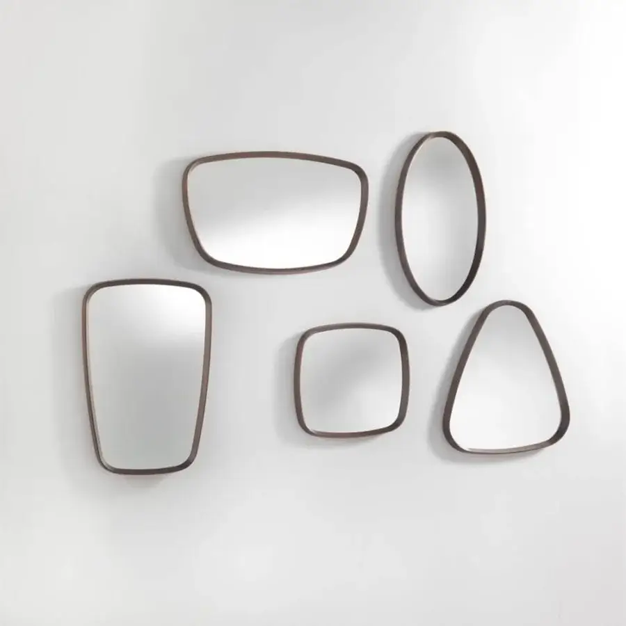 Exclusive Porada Mix mirror collection with organically shaped frames in canaletto walnut and matte brown finish