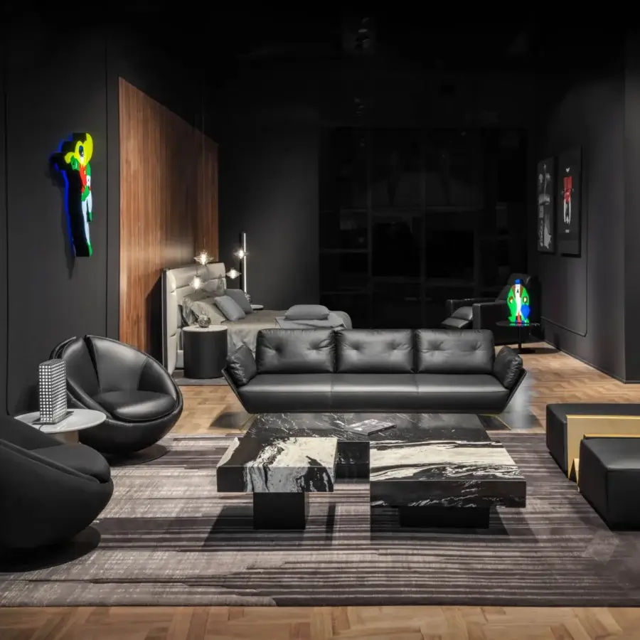 Distinguished WAYNE Enterprises WE-160 side table with marble top and sleek metal base in matte black material