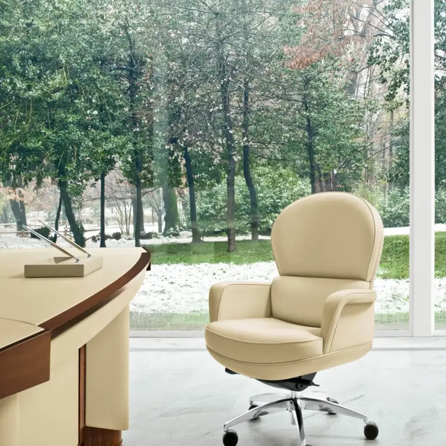 Superior Mascheroni Polaris armchair with birch wood, adaptable castors, and smooth matte synthetic material covering