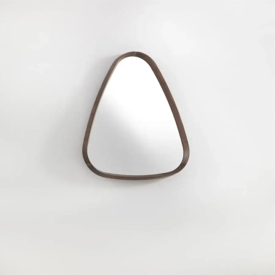 Captivating Porada Mix mirror with an organic triangular shape built in Canaletto Walnut and smooth dark brown finish
