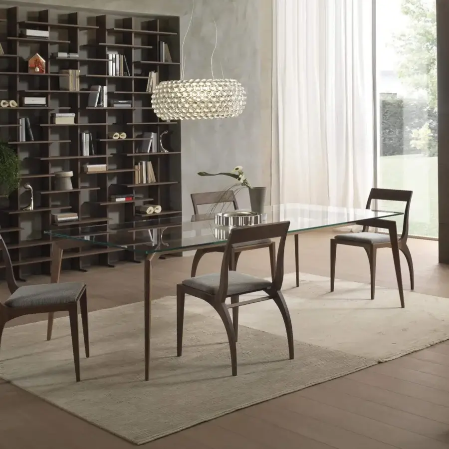 Superior Pacini & Cappellini Hope table with a sleek glass top and slender wood legs finished in a matte medium tone
