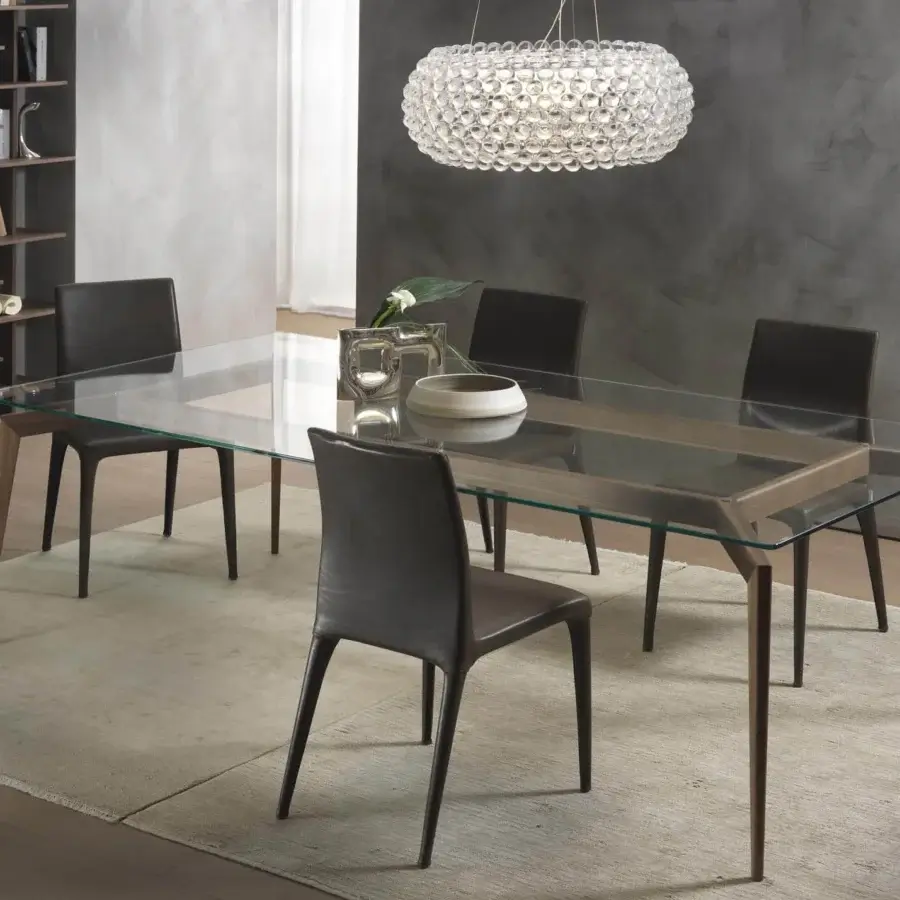 Distinguished Pacini & Cappellini Hope table with a transparent glass top and smooth matte brown wooden structure