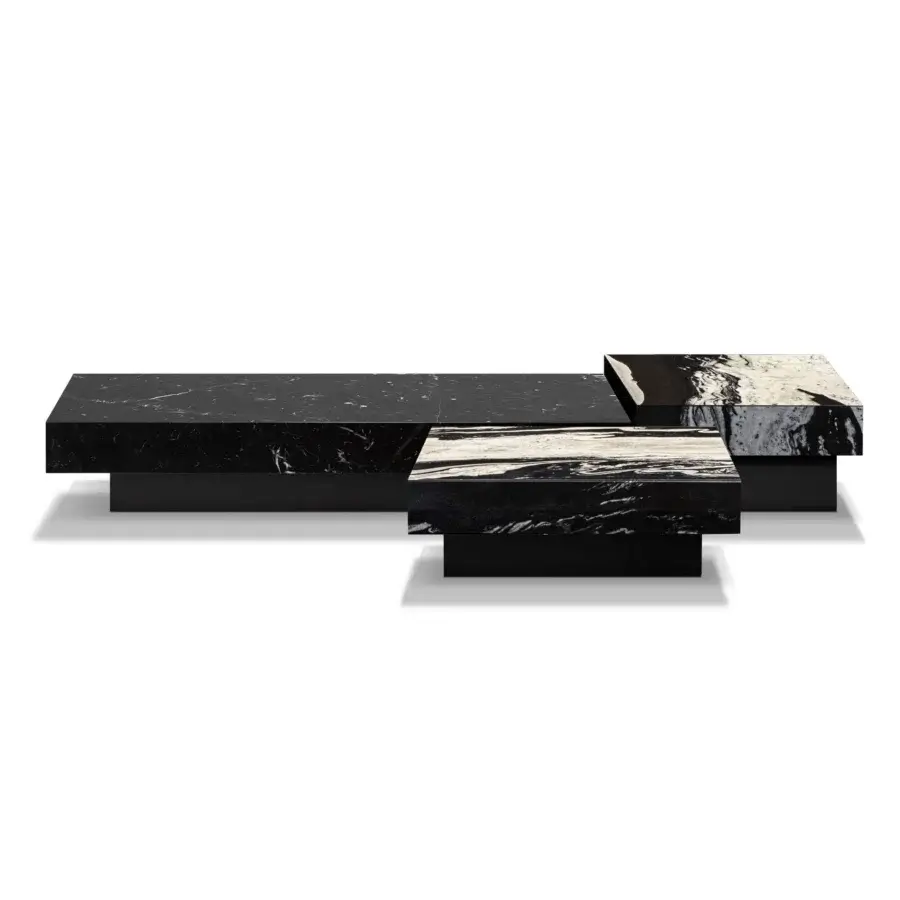 Distinctive Wayne Enterprises WE-159 coffee table with a lacquered base and geometrically shaped marble top crafted in Italy