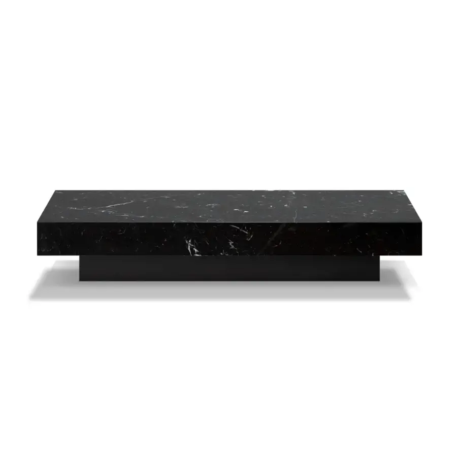 Distinguished WAYNE Enterprises WE-159 coffee table with black marble tabletop and matte black lacquered base crafted in Italy