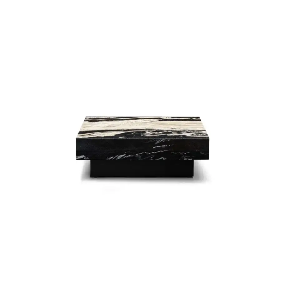 Exceptional WAYNE Enterprises WE-159 coffee table with a lacquered base and textured dark marble top crafted in Italy