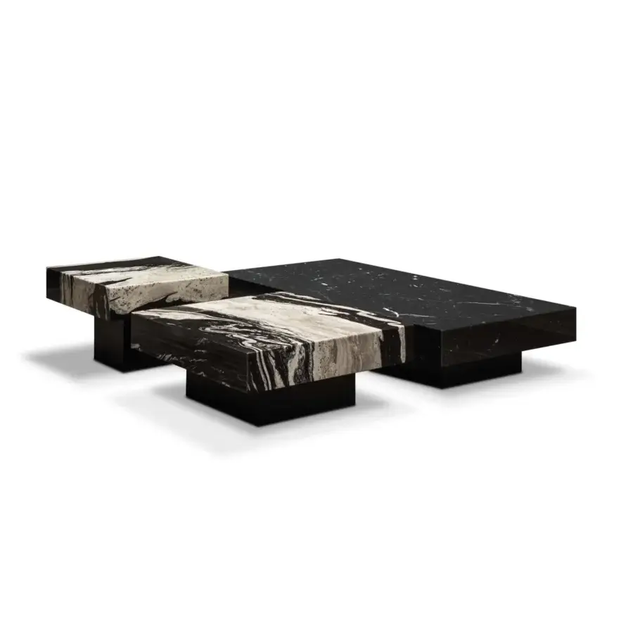 Exclusive WAYNE Enterprises WE-159 coffee table in black and patterned marble with a lacquered base crafted in Italy