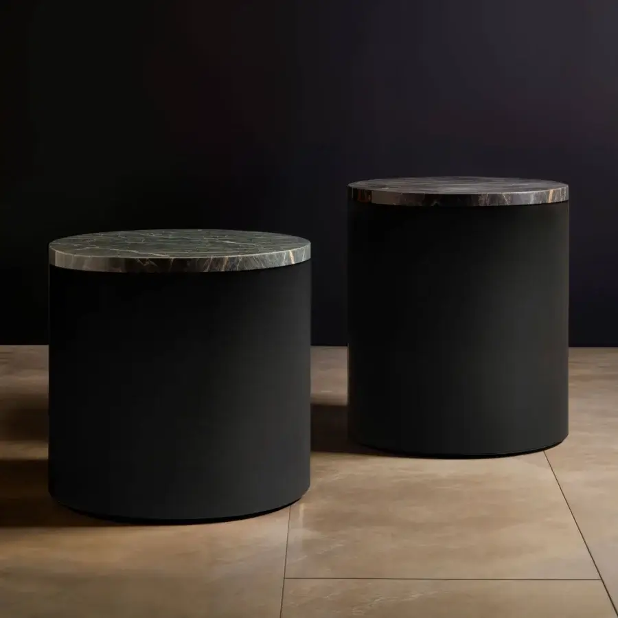 Superior WAYNE Enterprises WE-161 side table with patterned marble and dark matte lacquered base crafted in Italy