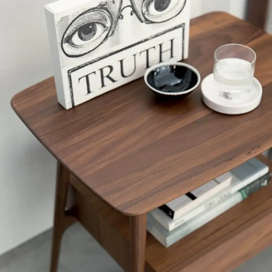 Distinguished Porada Bilot nightstand in solid canaletto walnut with smooth finish and concealed storage