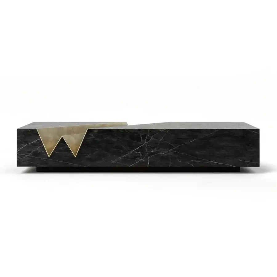 Sophisticated WAYNE Enterprises WE-004 coffee table crafted in black marble with white veining and lacquered base