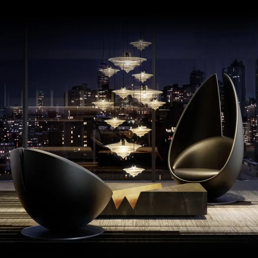 Exceptional WAYNE Enterprises WE-004 coffee table crafted in dark gray marble with gold inlay and matte finish