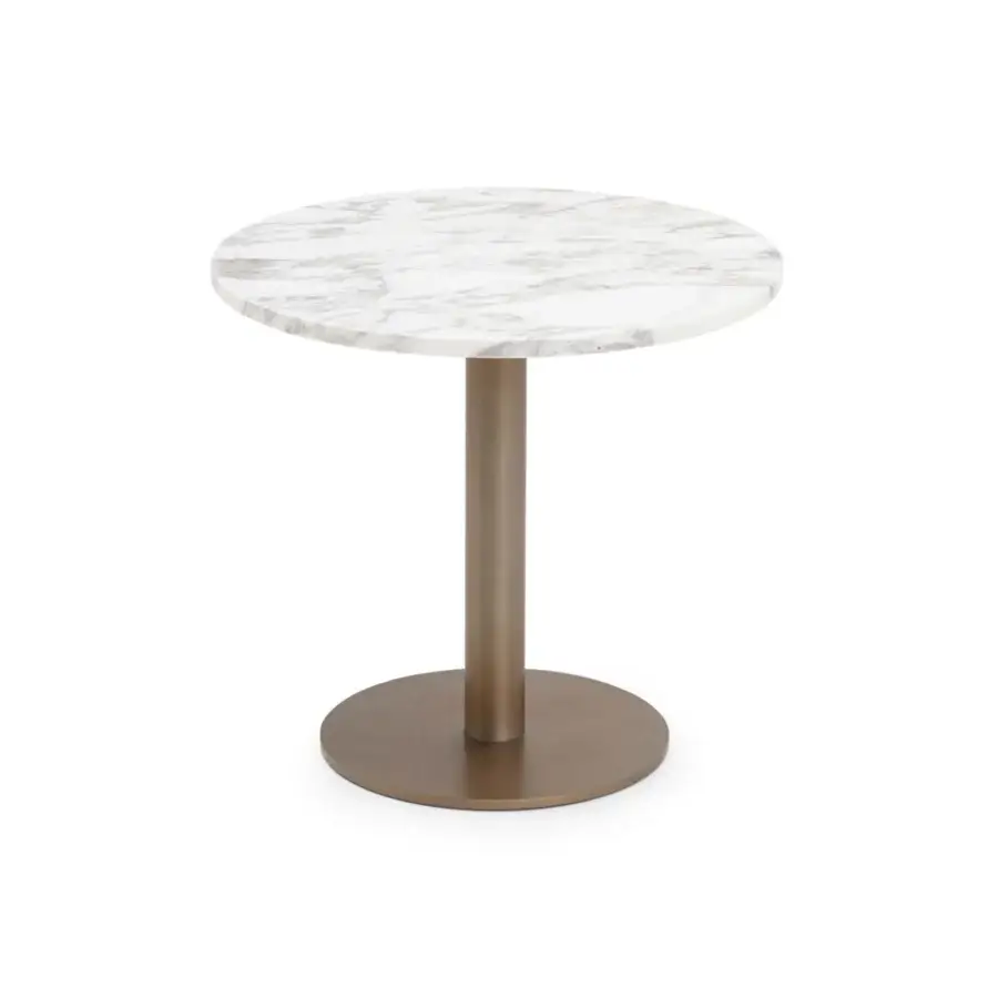 Distinguished WAYNE Enterprises WE-037 side table with white marble-patterned top and bronze-colored metal base crafted in Italy