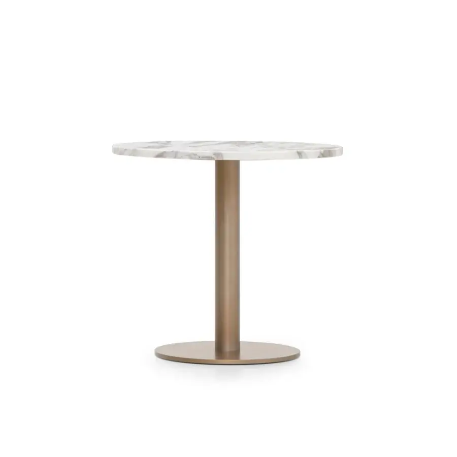 Distinguished WAYNE Enterprises WE-037 side table with white and grey veined marble top and matte bronze metal base
