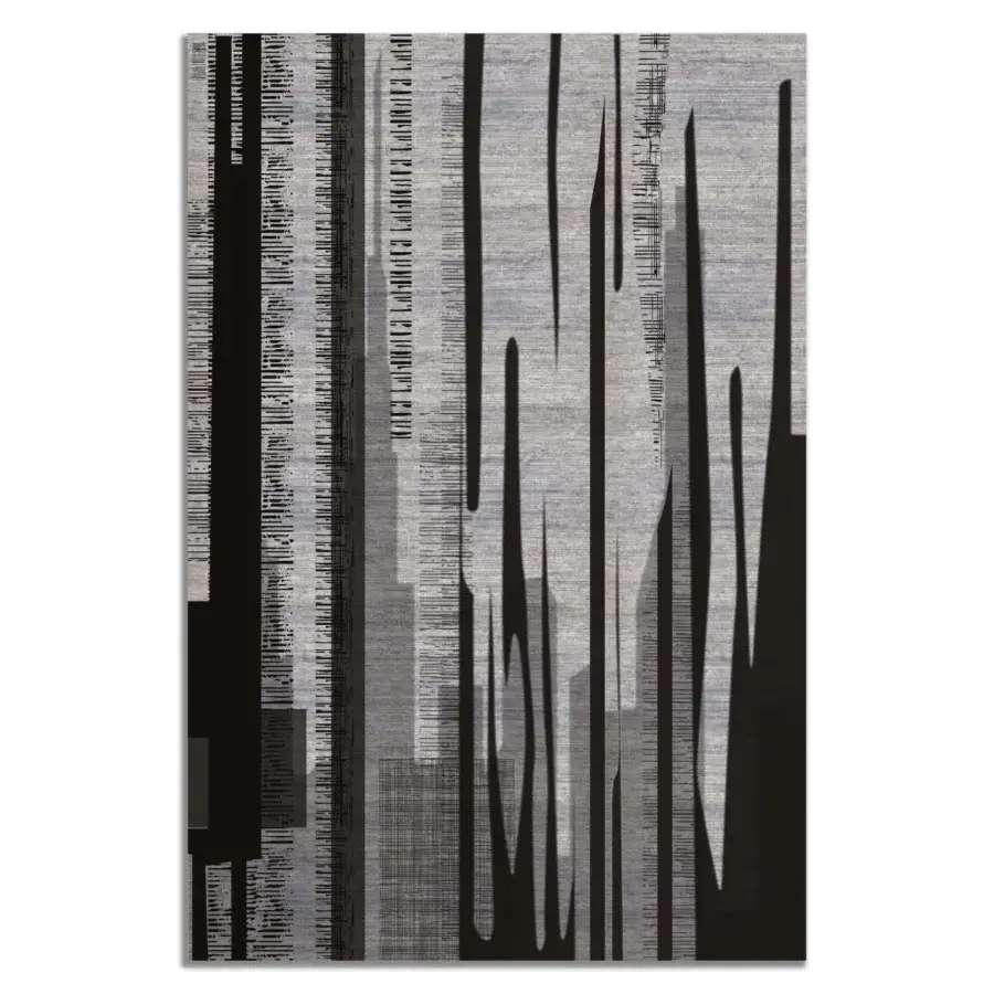 Exceptional CONTROVENTO WE-007 rug with abstract vertical lines in monochromatic gray and pure new wool construction